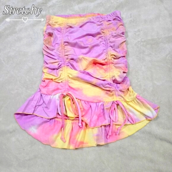 SHEIN ✦ Tie-Dye Skirt M ✦ Pastel Ruffled High-Low Hem Adjustable Drawstrings NWT - Picture 3 of 10